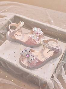 1 Pair Girls Soft Bottom Sandals New Cute Baby Shoes Anti-Slip Jelly Bottom Little Princess Sequin Bow Dance Shoes Crystal Shoes, Suitable For Summer
