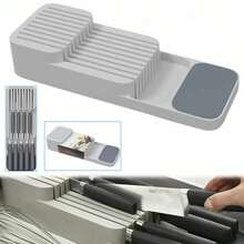 39*13CM Compact Cutlery Storage Utensil, Knife Drawer Organizer, Plastic Tray Utensil Rack Kitchen Storage, Kitchen Organisation(The Knife Is Not Include) - Grey - View 10