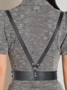 1 pieza Cinturón de hombro de doble capa negro para mujer, cinturón punk, cinturón ajustable para carnaval, cadena corporal, accesorios góticos