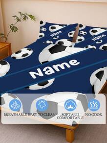 3 Stücke personalisiertes grünes Fußballmuster bedrucktes Bettlaken Set, Tagesdecke Set, Bettwäsche, Queen Quiltset mit 2 Kissenbezügen und 1 Tagesdecke, geeignet für Raumdekor, Schlafzimmerdekoration, Heimdekoration, Dorm Ausstattung, Einzelbett Set, Geburtstagsgeschenk, Geschenk für Familie und Freunde, Halloween Deko, Personalisiertes Weihnachtsgeschenk, Geschenk für Fußballliebhaber