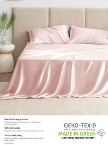 3/4pcs Bedding Set: 1pc Satin Fitted Sheet + 1pc Satin Flat Sheet + 1/2pcs Satin Pillowcase, Soft & Breathable, Wrinkle-Resistant, Improve Sleep Quality, Luxury Hotel Style, Ideal Gift For Parents & Friends, 9-13 Inch/30cm Deep Pocket, Machine Washable, Fits All Bed Sizes - Twin, Full, Queen, King - Baby Pink - View 6