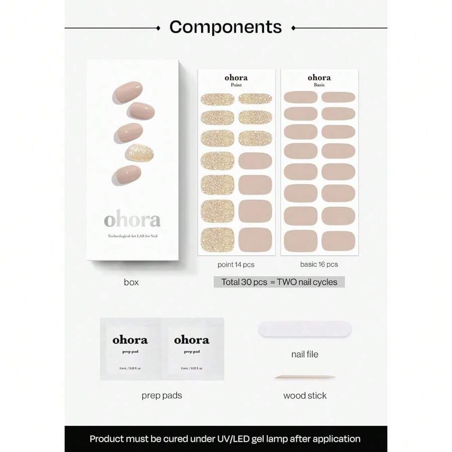 Cured Gel Nail Strips (N Pixie Dust) - Nude, Glitter, Works With Any UV/LED Lamps, Salon-Quality, Long Lasting, Easy To Apply & Remove - Includes 2 Prep Pads, Nail File & Wooden Stick - N Nudist - View 1