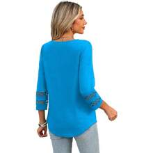 XIEERDUO 3/4 Length Sleeve Womens Tops Dressy Casual Blouses For Women 2025  V Neck T Shirts Summer Clothes - Sky Blue - 查看 5