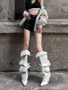 Fall/Winter 2025 Summer New Fashion Pointed Toe Stiletto Heeled Thigh High Boots, Button Detail Versatile Design, Ladies,Y2k Shoes,White Boots