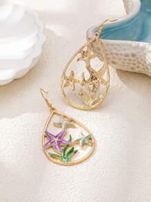 2pcs Metallic Colorful Oil Drip Starfish Drop Earrings, Suitable For Women Daily And Beach Wear