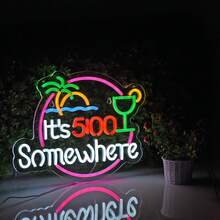 It's 5:00 Neon Wall Decoration Dimmable Tropical LED Neon Sign - Summer Beach Bar, Bedroom, Cafe And Party Decoration With Coconut Design | USB-Powered, High Quality Wall Lights - Bây giờ là 5:00 ở đâu đó - Xem 6