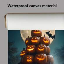 1 Piece, Halloween Pumpkin Pile With Different Expressions, Background With Moon And Bats, Retro Frameless Art Decoration Painting, Printed Poster Mural, Waterproof Canvas, Suitable For Home, Office, Bedroom, Living Room, Study, Bathroom, Bar, Mural And Home Decoration, Is An Ideal Holiday Gift