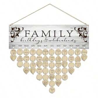 40cm X 11cm Wood Birthday Calendar Board With 50 Reusable Tags, DIY Plaque Sign For Christmas, Birthday Gift