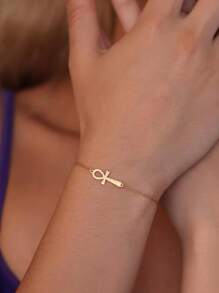 1pc Egyptian Ankh Cross Bracelet For Women Men 18k Gold Plated Stainless Steel Key Of Life Bracelet Handmade Religious Jewelry Gift