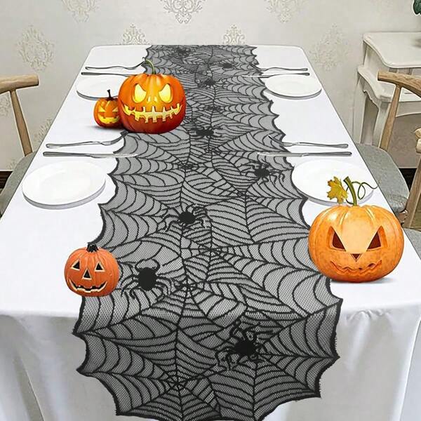 1 pezzo, Tovaglia Nera in Pizzo a Forma di Ragnatela, Regalo per Festa di Ognissanti, Decorazione per la Tavola di Casa, Festa degli Spiriti, Accessori da Tavolo per Feste, Regali per Feste, Decorazione per Tavolo da Pranzo di Casa