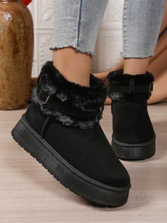 1 par enfärgade söta preppy stil mode fuskpäls skarvar slip-on mjuka bekväma halkfria utomhus semesterskor, lämpliga för höst/vinter