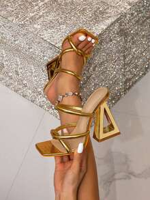 Women Pointed Toe Mule Clear High Heels, Sexy Party Sandals With Stiletto Heel And Toothed Sole For Summer - Gold - View 1