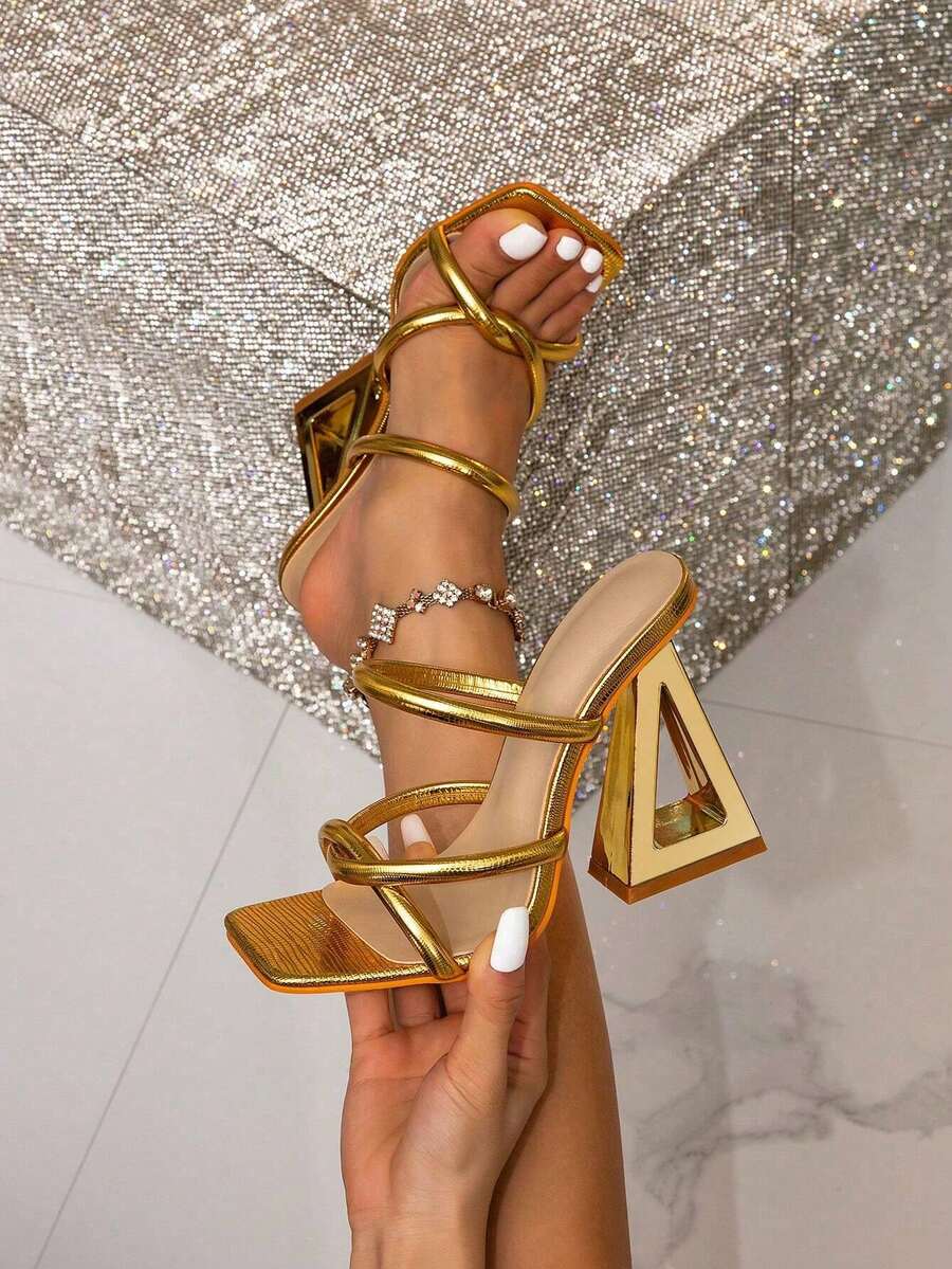 Women Pointed Toe Mule Clear High Heels, Sexy Party Sandals With Stiletto Heel And Toothed Sole For Summer - Gold - View 1