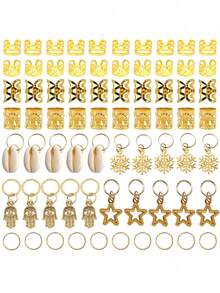 各种假发、辫子、发饰组合套装、金银镂空发圈、发夹、袖扣、合金材料、各种小挂饰组合套装、包包，适合女性约会、聚会、派对、衣服等日常使用，发饰、爪夹