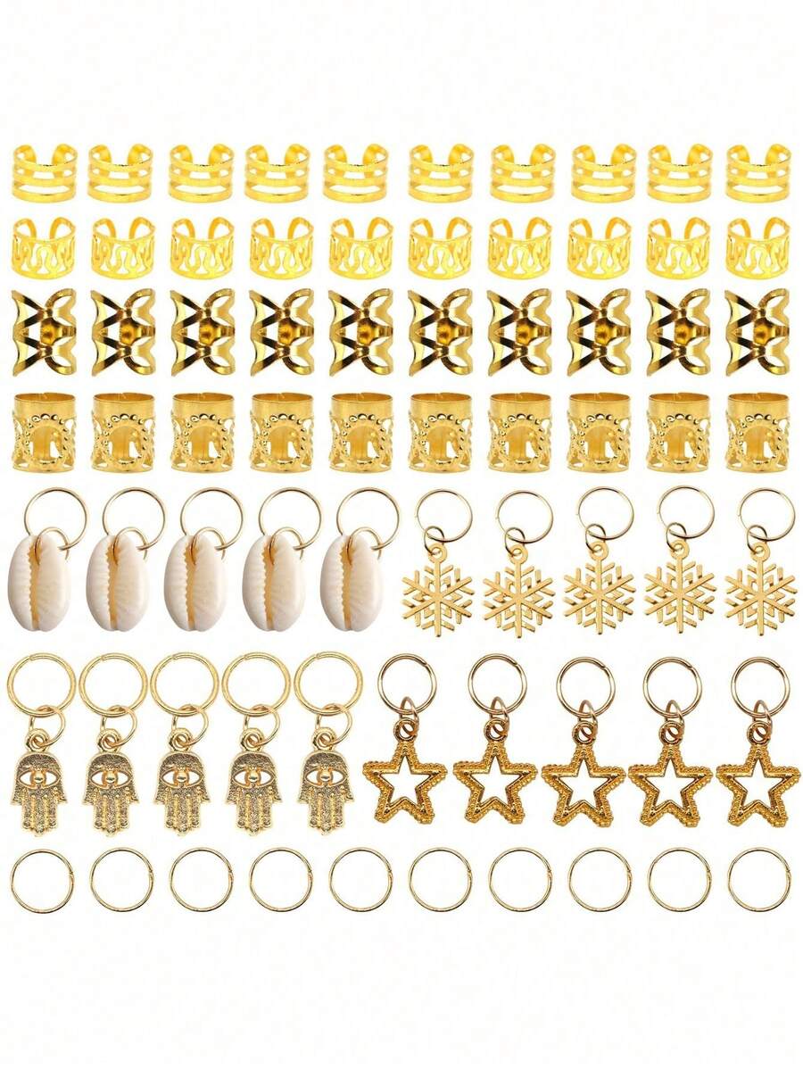 各种假发、辫子、发饰组合套装、金银镂空发圈、发夹、袖扣、合金材料、各种小挂饰组合套装、包包，适合女性约会、聚会、派对、衣服等日常使用，发饰、爪夹