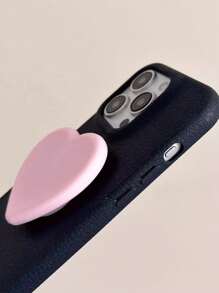 1 pieza Soporte/Soporte de teléfono de silicona con forma de corazón rosa y negro apto para 13/14 Pro Max/15, Funda de teléfono con cordón, Protector de teléfono estilo gótico oscuro de chica
