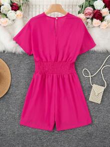 Jumpsuit Wanita Kasual Warna Polos Leher V dengan Kancing, Elegan untuk Musim Panas - Hot Pink - View 5