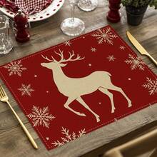 1/4 Set di Tovagliette Natalizie in Lino Stampato a Quadri Bufalo, Babbo Natale Invernale, Albero di Natale, Pupazzo di Neve e Cervo per Tavolo da Pranzo, Lavabili in Poliestere Rettangolari, Sottobicchieri, Tovaglie da Cucina, Tappetini per il Caffè, Adatti per Cucina, Sala da Pranzo, Matrimonio, Decorazione Casa, Decorazione Stanza, Decorazione Interna, Decorazione Tavolo, Decorazione Festa di Natale, Regalo Ideale