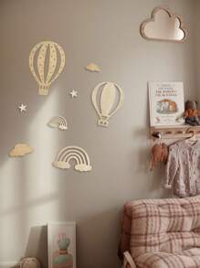 8pcs/Set Wooden Hot Air Balloon, Cloud, Star Decorations For Children's Room, Kindergarten, Creative Wall Decor