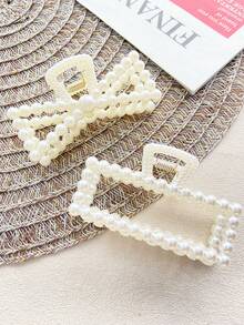 2/3 件套女士人造珍珠几何发夹套装，简约优雅休闲时尚树脂材质时尚别致人造珍珠半圆椭圆心形蝴蝶结发夹，适合日常通勤发型设计，安全无损时尚发饰美容爪夹休闲发夹 - 彩色 - 查看 13