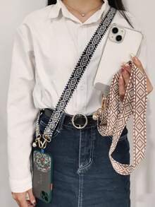 Line Lattice Stylish Pearl Pendant Bracelet Phone Crossbody Lanyard Rope Neck Rope Chain Compatible With Apple Phone Case Universal Accessories - Checkered Neck Strap - View 3