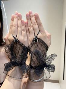 1pc Bride Wedding Dress Thin Lace Gloves, Daily Performance/Wedding Party Gift, Sexy Short White Mesh