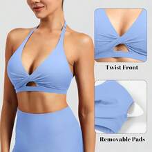 Neww  Sports Bras For Women Open Back Workout Gym Bra Padded Medium Impact Yoga Tops  Ajustable Back Straps - Ice Blue all - View 5