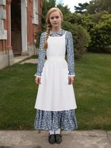 Prairie Dress Women Pioneer Colonial Costume Amish Dresses With Bonnet Apron - 杏色 - 查看 10
