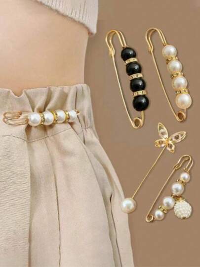 4pcs Aluminum Alloy Rhinestone Butterfly Decorative Belt Buckle And Brooch Set