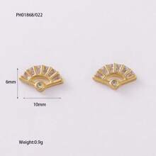 1 Pair Minimalist Zirconia Inlaid Fan Shaped Stud Earrings For Women, Unique Design, New