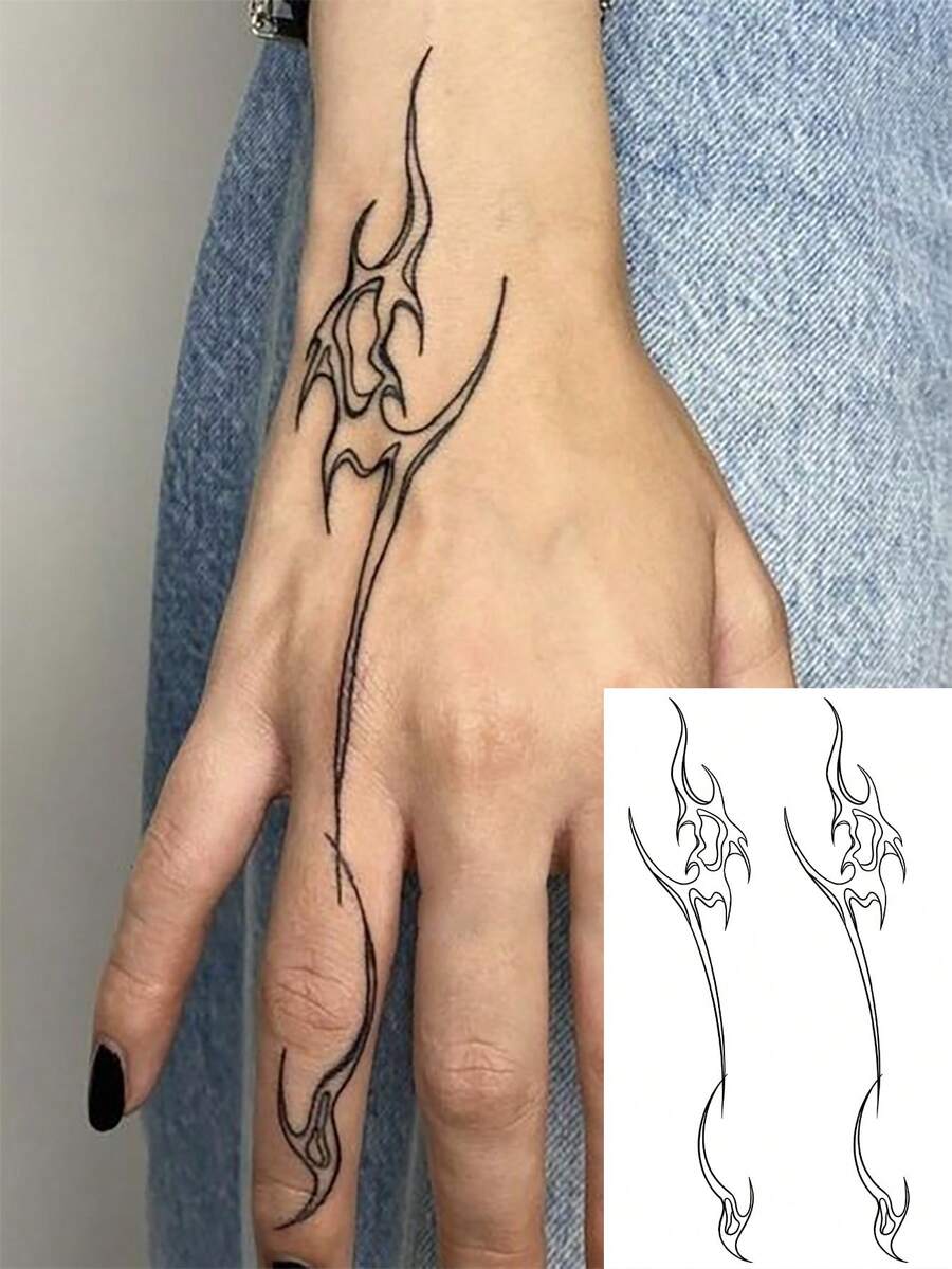 1 Pieza Tatuaje temporal a prueba de agua con estilo de cadena, diseño artístico personalizado y de moda, apto para uso diario, sin tóxicos, a prueba de sudor - Negro - Ver 1