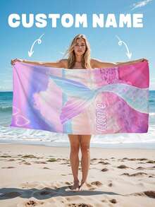 1 件个性化美人鱼尾巴沙滩巾 - 沙滩设计，超强吸水和游泳毛巾，非常适合海滩、游泳、露营和旅行，沙滩必备 | 美人鱼尾巴主题 | 涤纶毛巾，沙滩配饰，适合所有场合 - 彩色 - 查看 24