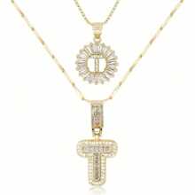 Dainty Bubble Initials Balloon Letter Necklace Set For Women Double-Layer Rock Initials Letter Necklace Set Synthetic Cubic Zirconia Micro-Inlaid Crown Letter Diy English
