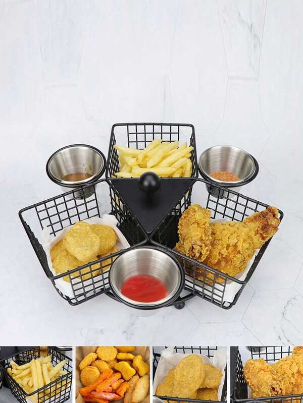 Canasta giratoria para papas fritas, canasta para aperitivos, recipiente para alitas de pollo fritas, plato para snacks/pasteles fritos, adecuado para cafeterías de té de burbuja y bares