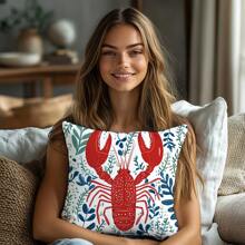4pcs Colorful Marine Life Decorative Pillow Covers, 45cm - Coastal Charm Throw Pillow Cases With Lobster, Crab, Octopus And Coral Patterns, For Sofa, Bed, Living Room - Soft Polyester, Zipper Closure, Hand Wash Only (Pillow Insert Not Included)