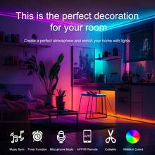 HBOWMDJIA 3ft-100ft Smart RGB LED Strip Lights With Remote Control And App Control, Music Sync, Timer, Multiple Colors, Easy To Install, LED Lights For Bedroom Living Room Decor, Game Room Decor, TV Background, Bar Decor, Ceiling Lighting, New Year Party Decor - 彩色 - 查看 2