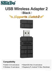 8bitdo Adaptateur USB sans fil 8BitDo 2 compatible avec , Series X/S, Pro, Manette Switch JoyCon Pro, Wiimote, Pro, , PS3, pour PC Windows 10 et 11, One, SteamOS, macOS