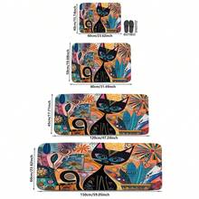 1pc Flannel Abstract Artistic Cat Pattern Floor Mat, Suitable For Garden, Patio, Bathroom, Kitchen, Entrance, Corridor, Machine Stitched Edge, Multiple Sizes Available, Bathroom/Rug/Bath Mat/Shower Mat/Bathroom Decor/Bathroom Accessories/Bathroom Carpet/Bathroom Accessory Set/Bathroom Decor Set/Carpet/Outdoor Rug/Doormat/Back To School Season - Multicolor - View 3