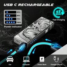 Electric USB Rechargeable Lighter Windproof Plasma Dual Arc Lighter With LED Battery Indication Flameless Cool Lighters Gifts For Men Fathers Husband Black Dragon - 黑龍 - 查看 3