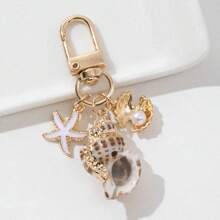 Marine Bag Charm Natural Shell And Starfish Asymmetrical Bag/Wallet Charm Bridesmaid Gift Summer Beach Vacation Accessories Bag Pendant Marine Bag Accessories Beach Accessories Beach Essentials Backpack Decor