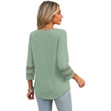 XIEERDUO 3/4 Length Sleeve Womens Tops Dressy Casual Blouses For Women 2025  V Neck T Shirts Summer Clothes - 淺綠色 - 查看 5