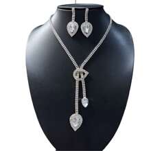 Conjunto de brincos e colar com pingente de lágrima de diamante, acessório formal para vestido de noiva com borla de cristal