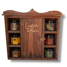 Wall-Mounted Condiment Holder Wooden Cabinet With Door Home Kitchen - 鏽棕色 - 查看 4