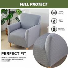 Local Delivery - Banquet Armchair Slipcover Printed Chair Covers With Arms Stretch Club Chair Slipcover Soft Armchair Sofa Covers Anti-Slip Furniture Protector For Dogs Pets Home Living Room Decor, 14 - Twill Check Grey - 查看 4