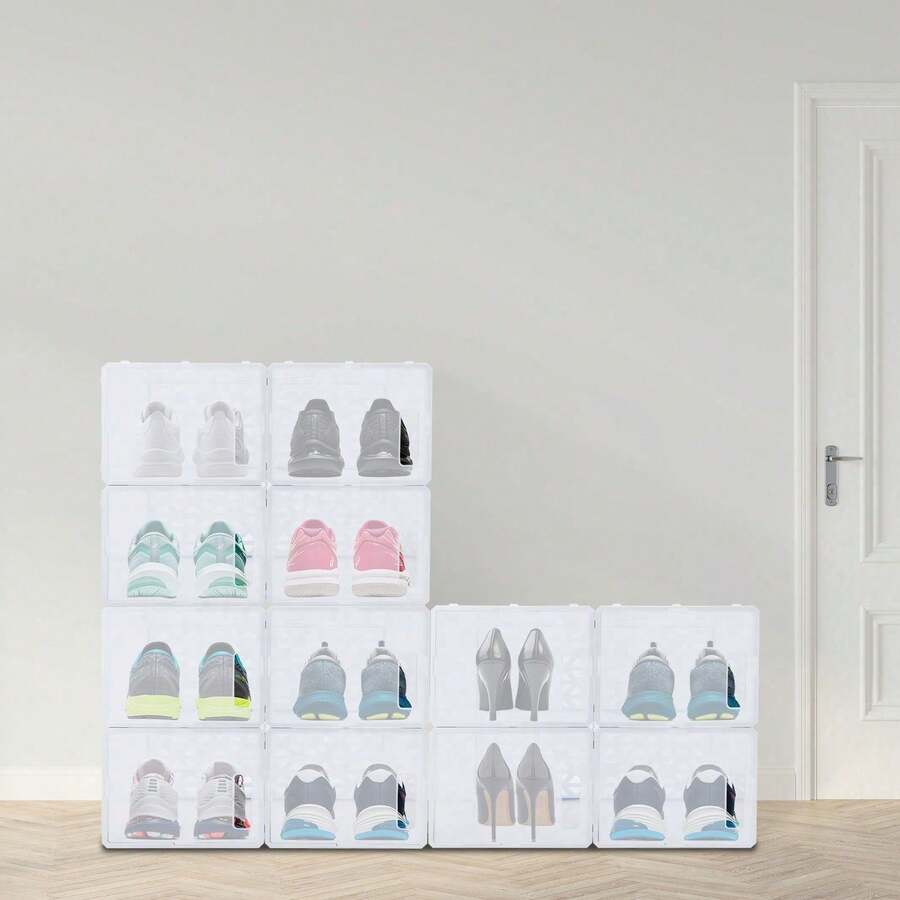 12-Stück Schuhkartons Stapelbare Schuhschachteln Schuhe Kartons Aufbewahrungsbox - Weiss - Übersicht 1
