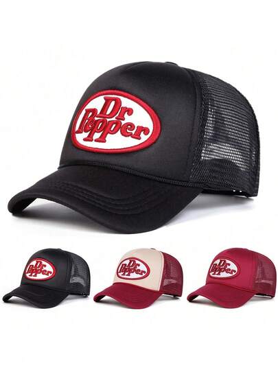 1pc Unisex Niche Design Embroidery Mesh Trucker Hat, High Quality, Large Brim, Sun Protection, Suitable For Spring/Summer, Holidays, Gatherings, Family Gifts