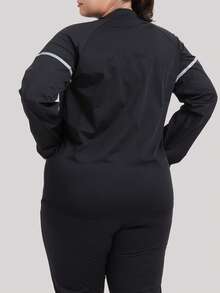 1pc Plus Size Women's Sauna Suit Sweat Long Sleeve Jacket Workout Body Shaper Zipper Shirt Slimming Fitness Trainer Gym - Black - View 4