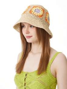 Women's Summer Handmade Woven Flower Hat, Beach Sun Hat, Fashion Patchwork Straw Hat - Flower Straw Hat - View 19