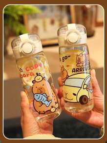 1pc Cute Hamster Plastic Water Bottle, 13.53 Oz - Leak-Proof With Straw, Round Shape, Suitable For Holidays And Daily Use, Designed For Christmas, Thanksgiving, Halloween And Other Festivals, Playful Design, Leak-Proof Bottle