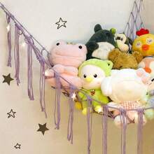 1个娃娃收纳网袋，手工编织绳收纳网袋，娃娃玩具，壁挂式吊床 - 紫色 - 查看 4